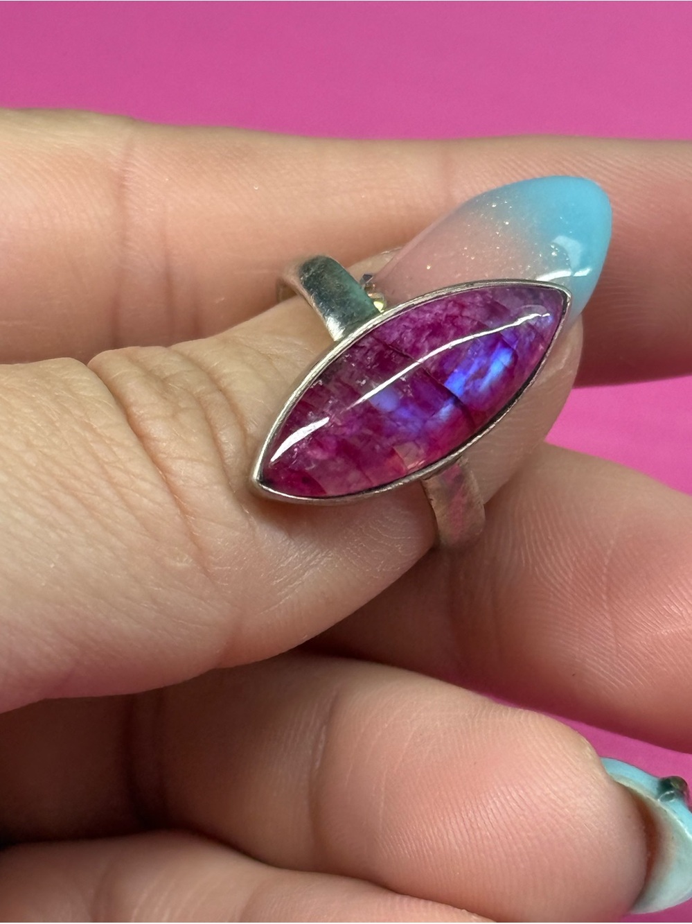 Sterling Silver Gemstone Pink Purple Blue Flash Moonstone